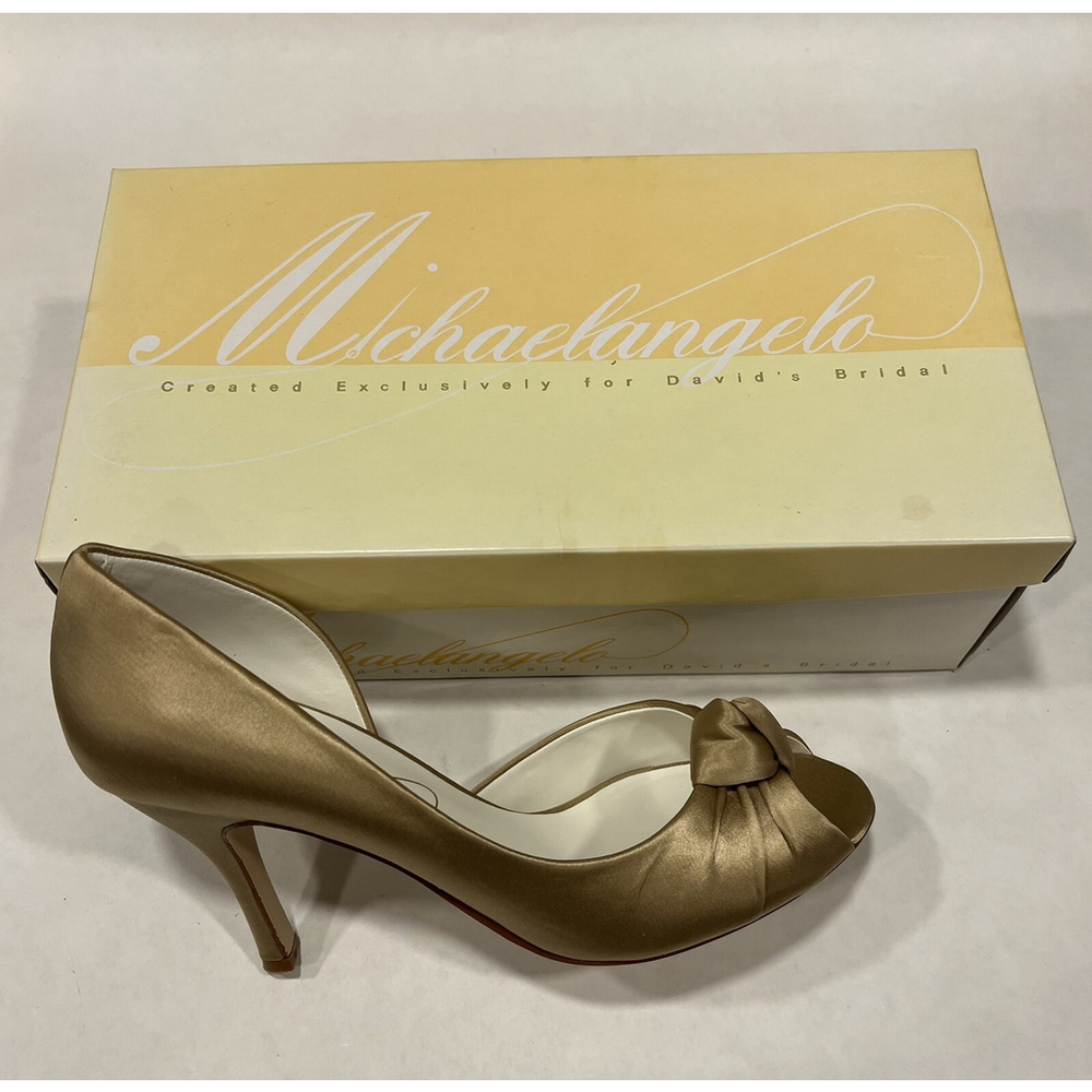 Davids Bridal Michael Angelo Gold Peep ￼Toe Pump-Size 9-NIB